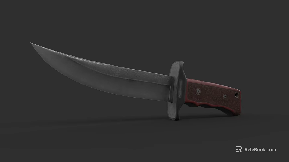 Tactical Knife With Sharp Metal Blade And Red Wooden Handle Design 3d model 