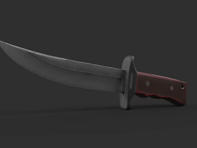Tactical Knife With Sharp Metal Blade And Red Wooden Handle Design 3d model