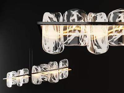 Modern Hanging Chandelier With Glass Shades And Marble Pattern Black Frame 3d model