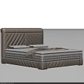 Modern Upholstered Double Bed With Diamond Stitched Headboard White Pillows And Beige Throw Blanket