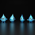 Blue Water Drop Shaped Decorative Ornament Set With Smiling Faces And Cute Arms