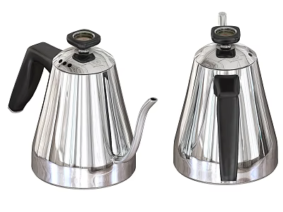Silver Stainless Steel Tea Kettles With Black Handles And Modern Design 3d model