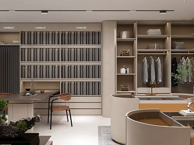 Modern Retail Store Interior With Clothing Racks Display Shelves And Decorative Plants 3d model