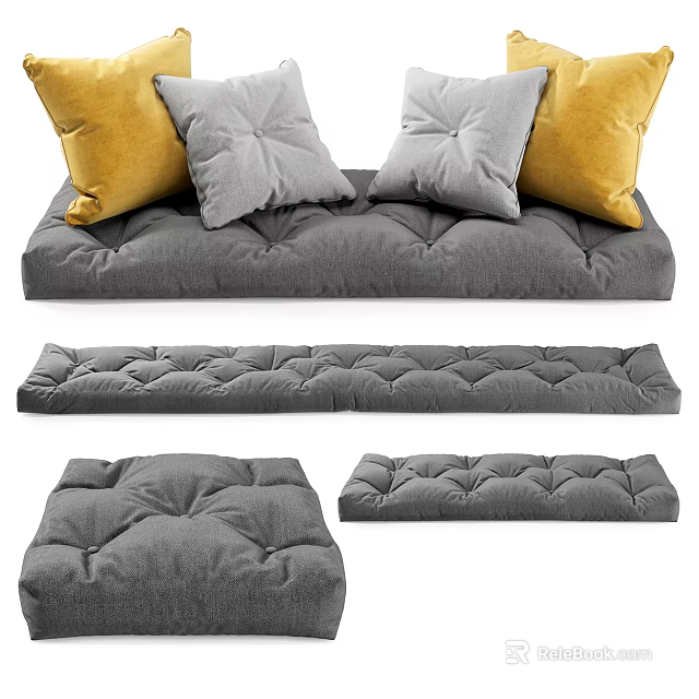 Gray Soft Cushions And Seat Pads In Different Shapes With Yellow Accent Pillows 3d model 