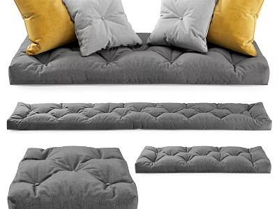 Gray Soft Cushions And Seat Pads In Different Shapes With Yellow Accent Pillows 3d model