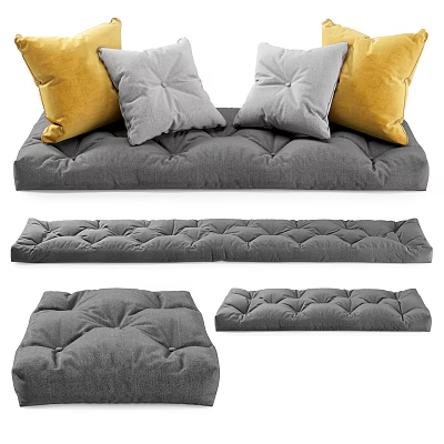 Gray Soft Cushions And Seat Pads In Different Shapes With Yellow Accent Pillows 3d model