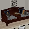 Traditional Chinese Wooden Luohan Bed With Carved Details And Plush Cushions In Living Room