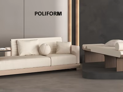 Modern Light Beige Sofa Bench With Wooden Frame And Simple Design 3d model