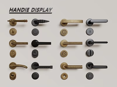 Various Stylish Door Handles Display With Metal And Classic Design Styles 3d model