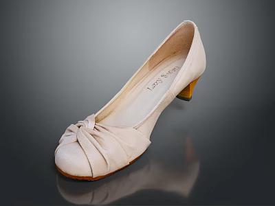 Elegant Beige Women Shoes With Bow Detail On Toe And Block Heel 3d model