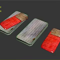 Three Stylish Decorative Storage Boxes With Red And Silver Metallic Patterns For Home Furniture