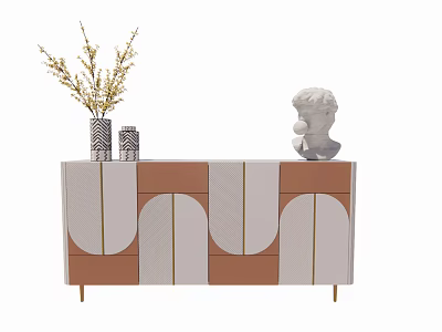 Modern Brown And White Sideboard With Gold Accents Vase Dried Branches And Bust Sculpture 3d model