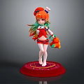 Colorful Anime Girl Character With Orange Green Hair Holding Fish Creature On Red Base