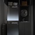 Modern Living Room Interior With Toshiba Washer Dryer Black Cabinets And Sink