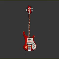Red Electric Guitar With Glossy Body Metal Strings And Stand