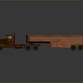 Rusty Red Semi Truck Tractor With Canvas Covered Trailer And Reflective Surface 3d model