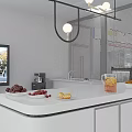 Modern Hotel Public Lounge Area with Chandelier TV Coffee Machine and Fruit Plates