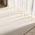Light Beige Square Rug On Sunlit Wooden Floor With White Curtains