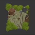 Forest Scene Model With Pine Trees Log Cabin And Wooden Bench