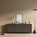 Poliform Modern Gray Console Cabinet With Beige Wall Decorative Plants Vase Frame 3d model