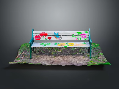 Colorful Butterfly Sitting On Garden Bench Adorned With Bright Flower Patterns 3d model