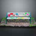 Colorful Butterfly Sitting On Garden Bench Adorned With Bright Flower Patterns
