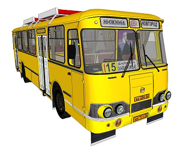 Classic Yellow City Bus With White Doors Transparent Windows And Front Lights 3d model