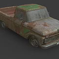 Old Rusty Vintage Truck With Weathered Body And Green Gray Patina