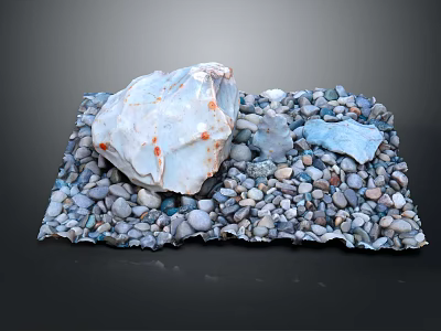 Natural Stone Display With Large White Stone And Small Pebbles On Dark Background 3d model