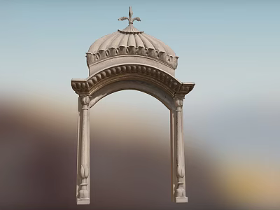Classical Stone Entrance Gate With Arched Top Dome Cross And Ornate Columns 3d model