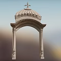 Classical Stone Entrance Gate With Arched Top Dome Cross And Ornate Columns