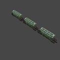 Old Green Freight Train Carriages With Rusty Metal Wheels And Connected Parts