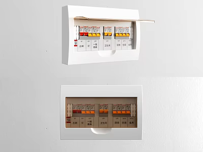 Industrial Electrical Distribution Box With Multiple Colored Circuit Breakers And Wall Mounted Design 3d model