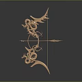 Ornamental Golden Bow and Arrow With Dragon Design Antler Elements 3d model