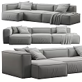 Modern Gray Sectional Sofa With Soft Cushions And Throw Blanket 3d model
