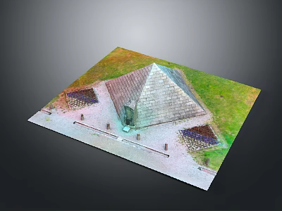 Detailed 3D Pyramid Model with Green Grass and Surrounding Structures on Platform 3d model