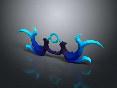 3D Modeled Weapon With Blue Purple Gradient Curved Flame Shaped Elements And Circular Ring 3d model