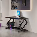 Modern Gaming Desk With Computer Monitor Headphones RGB Lighting And Wall