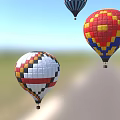 Colorful Hot Air Balloons As Amusement Rides Flying In Clear Blue Sky