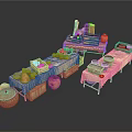 Scenic Rural Landscape Featuring Traditional Craft Stalls With Pottery And Baskets
