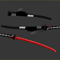 Three Futuristic Swords Weapon With Red Glowing Blade And Black Hilt Design