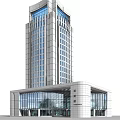 Modern Office Building With High Rise Structure Glass Curtain Walls Stone Exterior And Glass Entrance