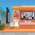 XTEP Station Photo Spot With Orange Kiosk Large Screen Palm Trees And White Chairs