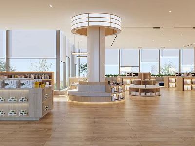 Bookstore Art Interior Design With Wooden Floors And Shelves 3d model