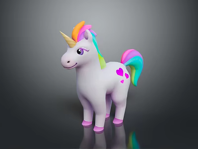 Cute White Unicorn Toy With Rainbow Mane Tail Pink Hearts And Pink Hooves 3d model