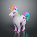 Cute White Unicorn Toy With Rainbow Mane Tail Pink Hearts And Pink Hooves