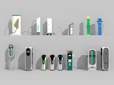 Different Types of Electric Vehicle Chargers with Various Designs and Styles 3d model