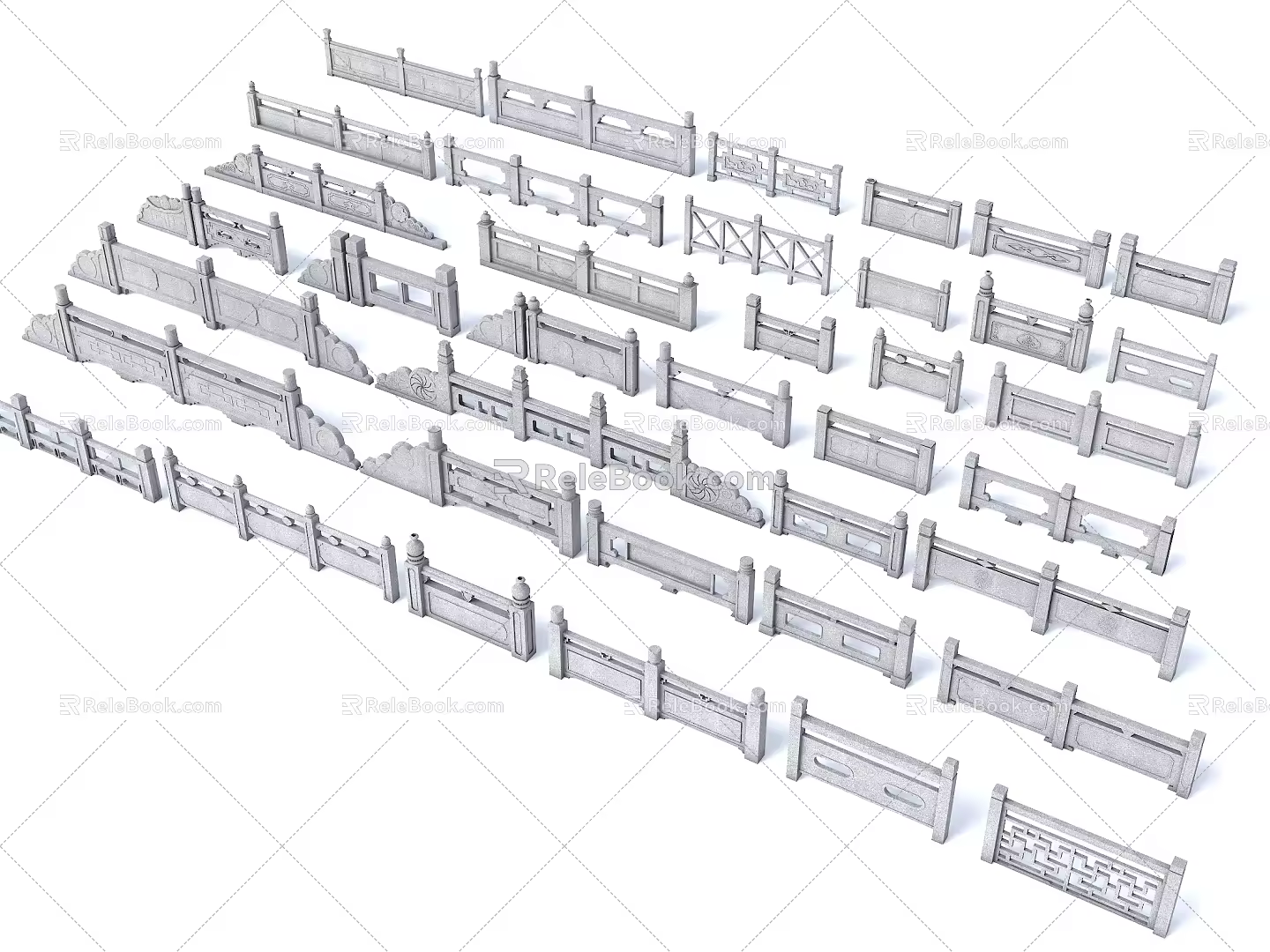 Chinese Style Stone Railing Bridge Railing River Railing Stone Railing Outdoor Railing 3d model