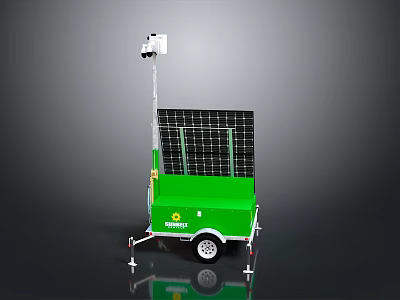 Green Mobile Solar Powered Lighting Tower With Solar Panels And Wheels 3d model