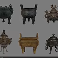 Collection Of Ancient Bronze Artifacts With Various Shapes And Ornate Details